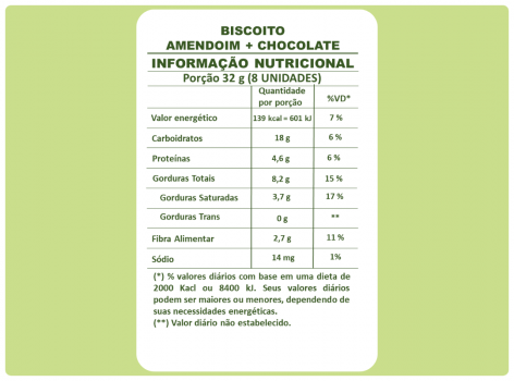 biscoito sem glúten e leite -  integral - amendoim + chocolate 60g ( Vegano)