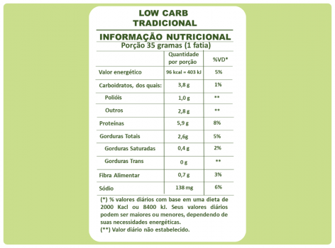 Pão Low Carb Tradicional 450g - Sem Lácteos  e Conservante  ( Congelado)