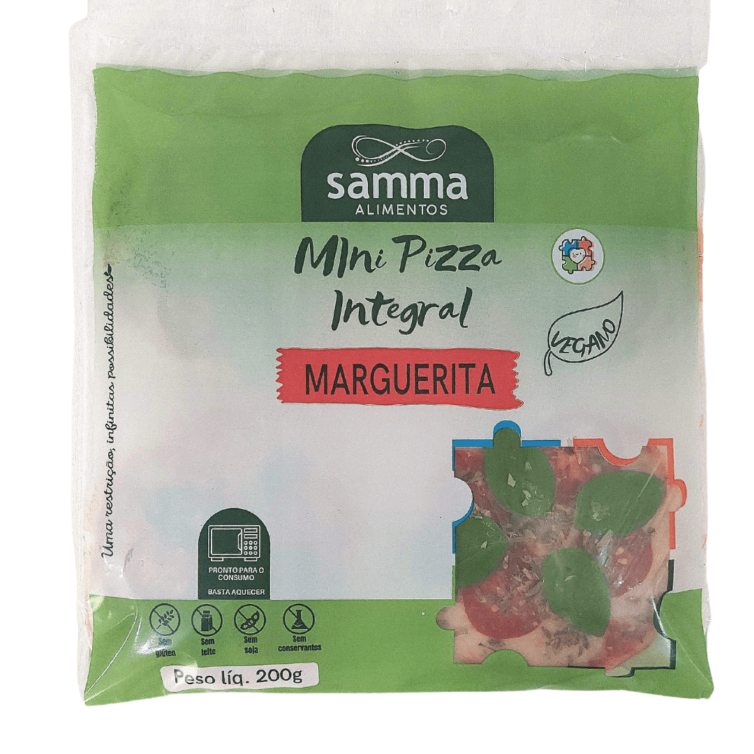 Mini pizza sem glúten e lácteos -  Integral e Vegana -   a Marguerita -  c/ 4 unid de 50g ( congelada)