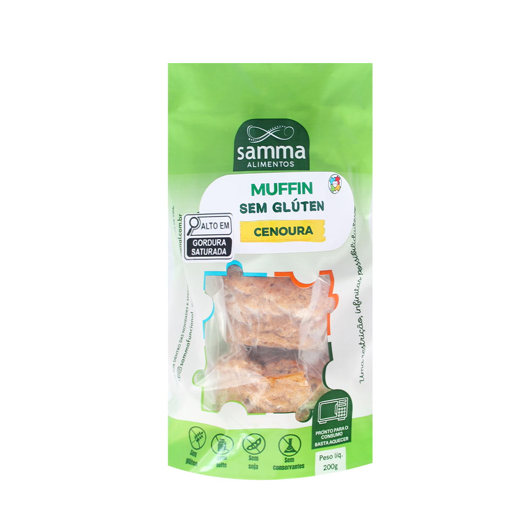 Muffin de Cenoura - Integral - Sem Glúten, leite e conservante - c/ 4 unid 